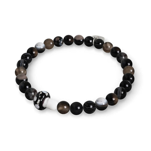 Agate noire | Argent sterling 925 | Bracelet en pierre précieuse et champignon en verre Firefly